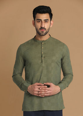 Textured Green Kurta image number 0